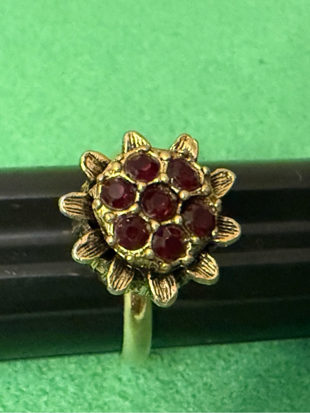 Vintage Tulip Gold-Tone Ring with Red Gem Accents